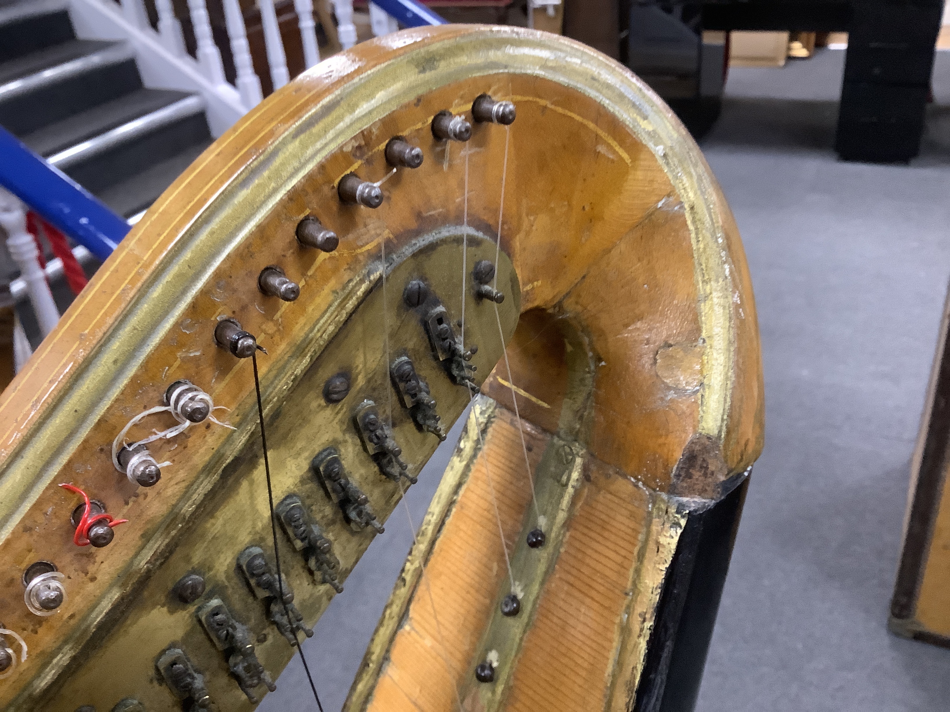 A seven pedal harp by Sebastian Erard, 18 Great Marlborough St. London, Patent N4164, cedar soundboard, fluted pillar with gilt Classical style capital, 170.5cm high